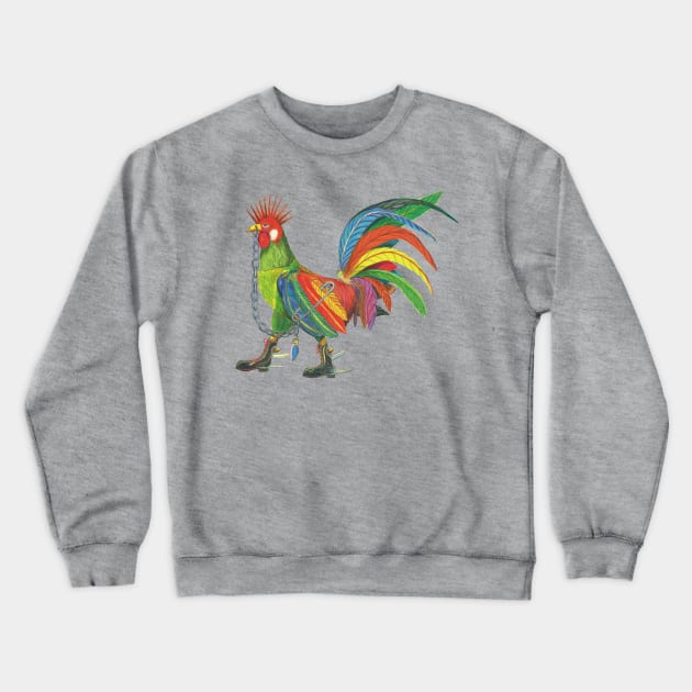 Punky Rooster Large Crewneck Sweatshirt by AJ Leibengeist